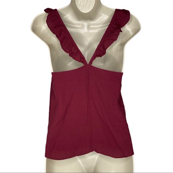 Madewell Maroon Gingham Ruffle Strap Tank Size 00 - Picture 8 of 9
